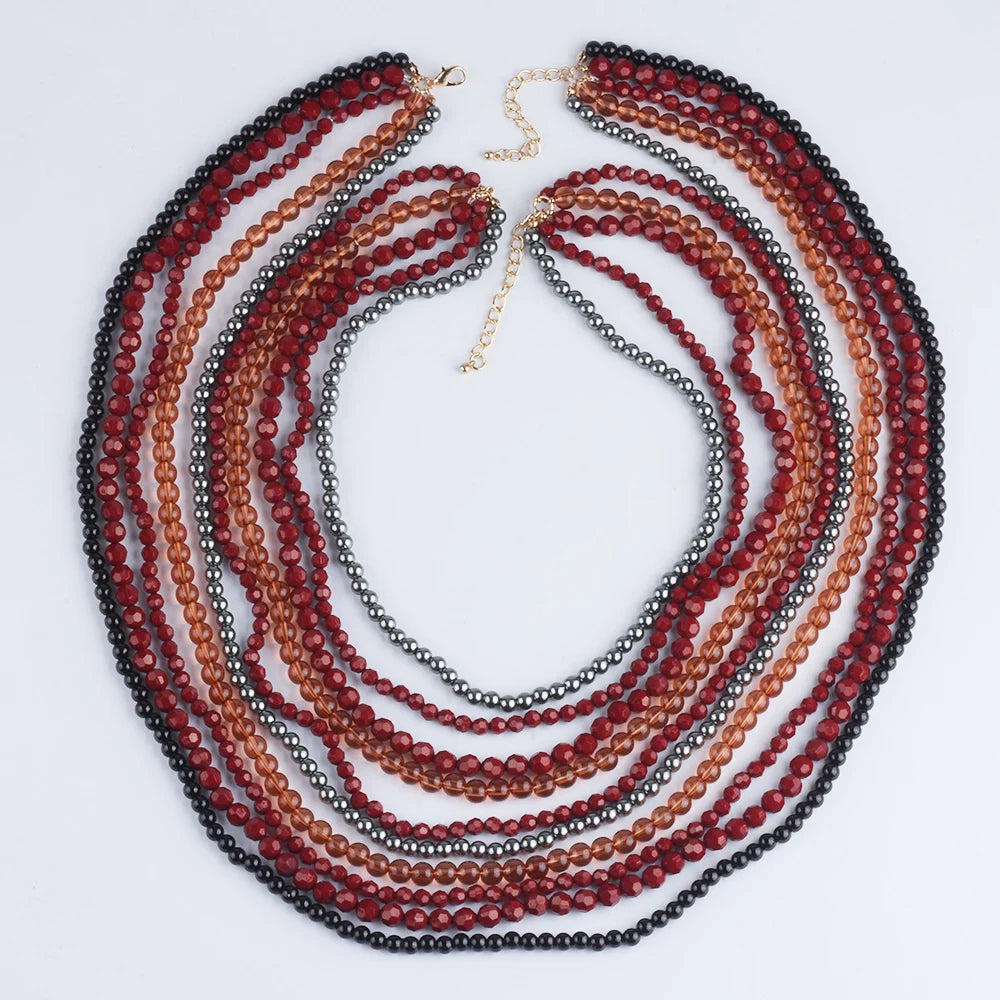 2025 New Indian Ethnic Multilayer Handmade Beaded Waterfall Shape Necklace Women Bohemian Statement Vintage Necklace Jewelry