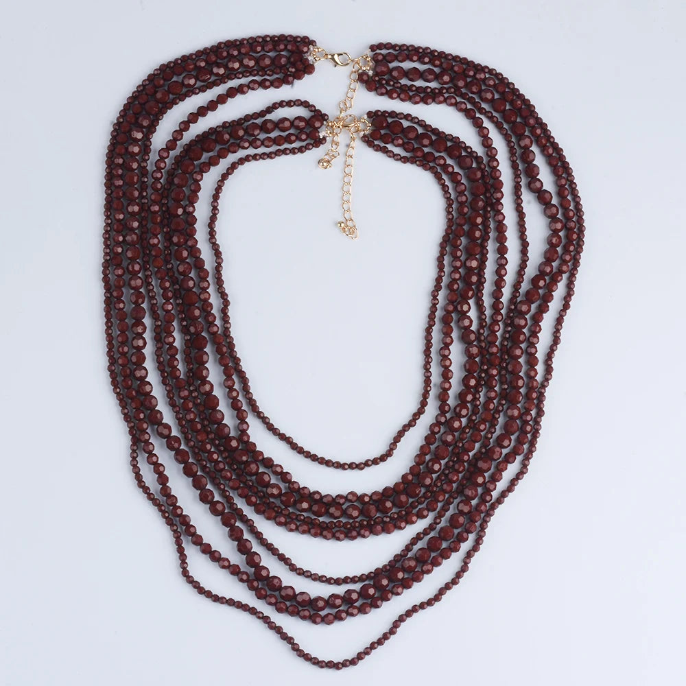2025 New Indian Ethnic Multilayer Handmade Beaded Waterfall Shape Necklace Women Bohemian Statement Vintage Necklace Jewelry